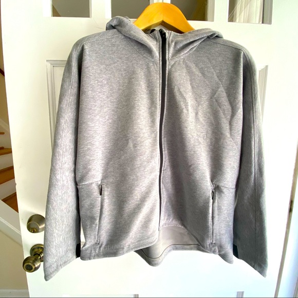 Athleta Jackets & Blazers - Athleta Heather grey hooded, full zip workout jacket. Petite medium.